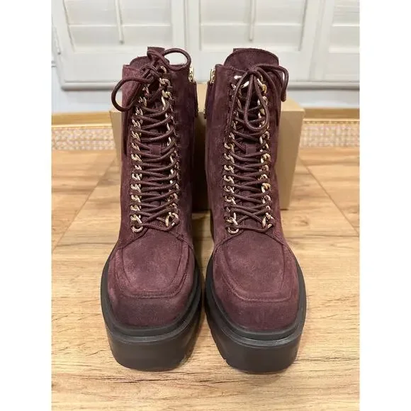 Sam Edelman Lovrin Bootie Spiced Pecan Size 5.5 NWOT Gold Details Dark Burgundy - Picture 4 of 13